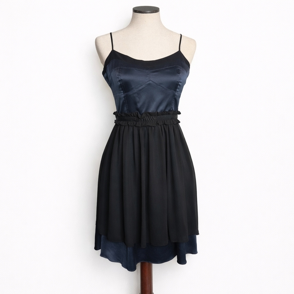 BCBGeneration Satin & Chiffon Dress Size 4 Navy Black Fit & Flare